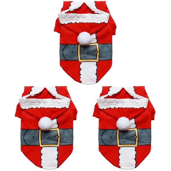 Jiyike 3pcs Pet Cotton Clothes Santa Clau Design Dog Costume Winter Warm Coat Christmas Themed Clothing for Small Dog Size XS Red
