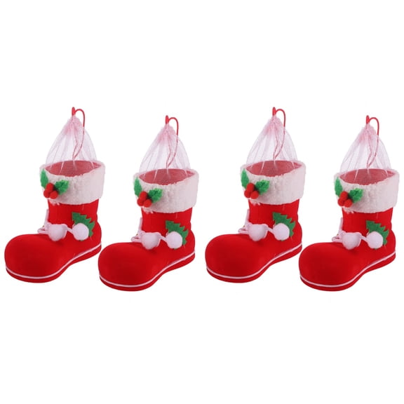 Jiyike 4 PCS Christmas Stockings Decorative Pendant Candy Boots Sock Pouch Gift Bags Candy Sockings Bag (Medium Candy Boots)