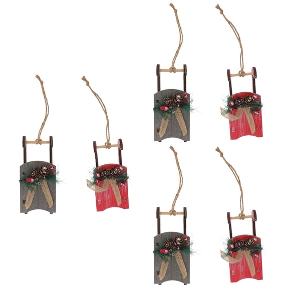 Jiyike 6 Pcs Exquisite Sleigh Adornments Xmas Themed Wooden Xmas Tree Sleigh Pendants