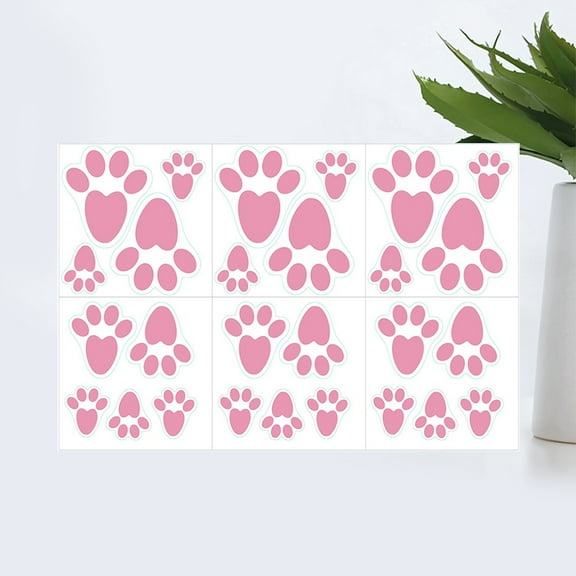 Jiyike 6 Sheets Bunny Footprint Wall Stickers DIY Self- Adhesive Rabbit Feet Wall Decals Removable Party Wall Window Clings for Holiday Party Favors