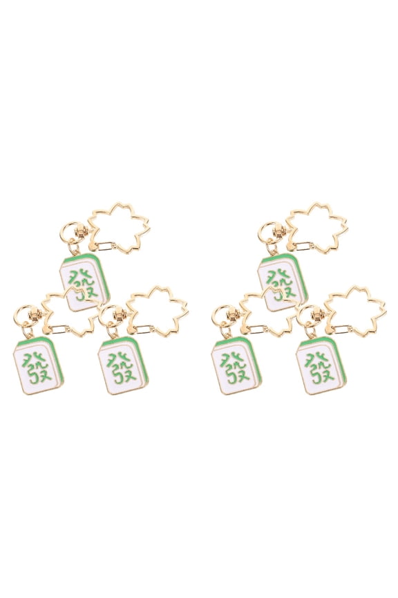 6 pcs Mahjong Tile Keychains Bag Hanging Pendant Metal Keyrings Creative Keychains