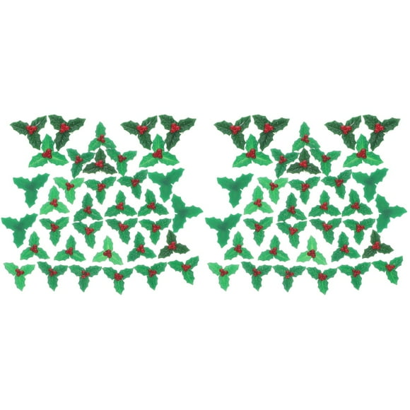 Jiyike 60 pcs Holly Leaves Berries Ornaments Christmas Resin Decors DIY Crafts Accessories