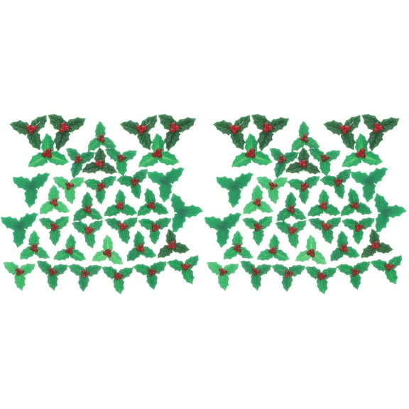 Jiyike 60 pcs Holly Leaves Berries Ornaments Christmas Resin Decors DIY Crafts Accessories