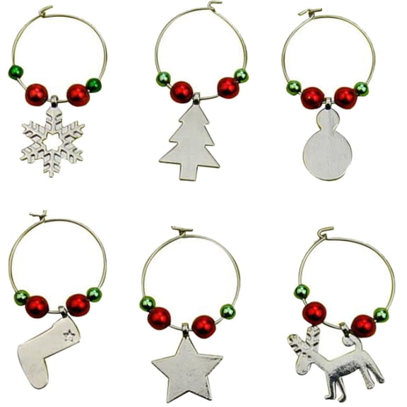 Jiyike 6Pcs Christmas Party Glass Pendant Zinc Alloy Wine Glass Cup Ring Decorations