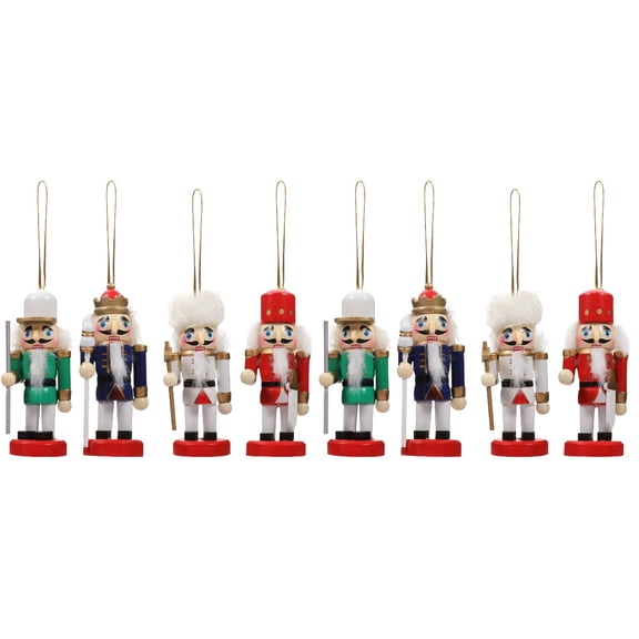 Jiyike 8 Pcs Wood Walnut Soldier Puppets Showcase Hanging Decors Nutcrackers Ornaments