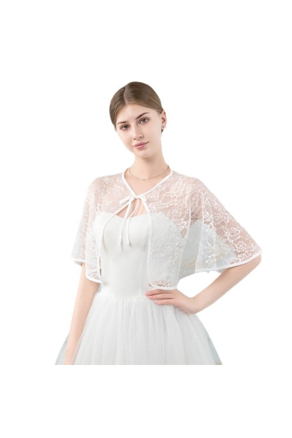 Elegant Women'S White Lace Shawl For Wedding Dress Bridal Cover Up Cape For Brides And Bridesmaids Wedding Accessory