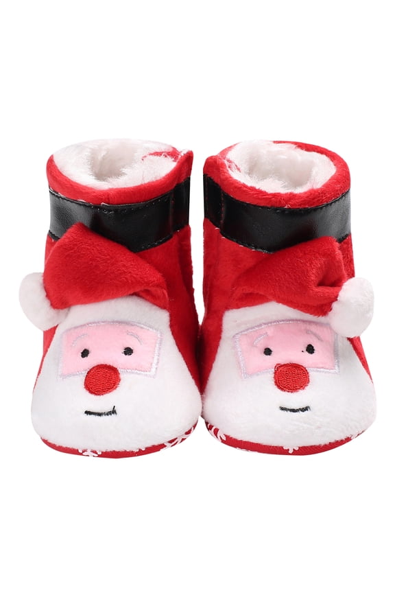 Infants Santa Claus Shape Shoes Plush High Wrap Warm Bottom Boots Christmas Cotton Winter Shoes Baby Boots for Children 0-12 Months(Size 1 Red 13cm)