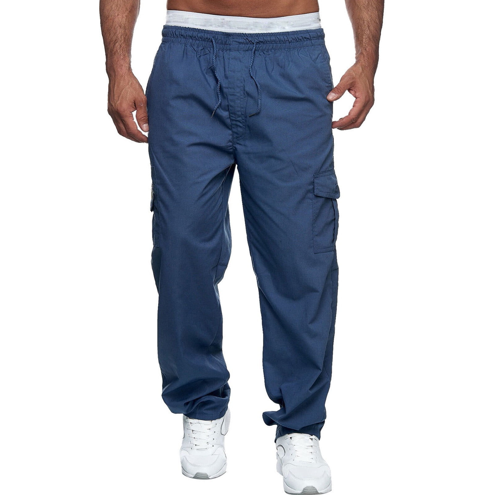Jiyugala Cargo Pants for Men Multi-pocket Pants Straight-leg Overalls ...