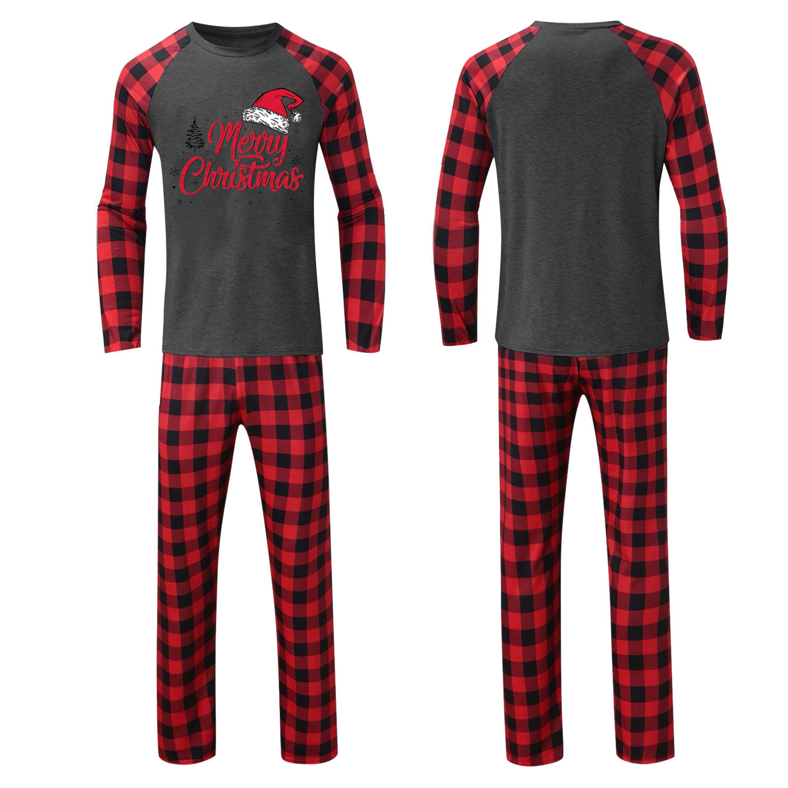 Jiyugala Christmas Pajamas for Family Men's Cute Hat Print Pajamas