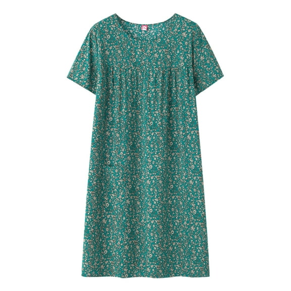 Jiyugala Clearance Women's Cotton Nightgown Sleepwear Short Sleeves Nightshirt Casual Print Sleepdress Loose Comfy Pajama