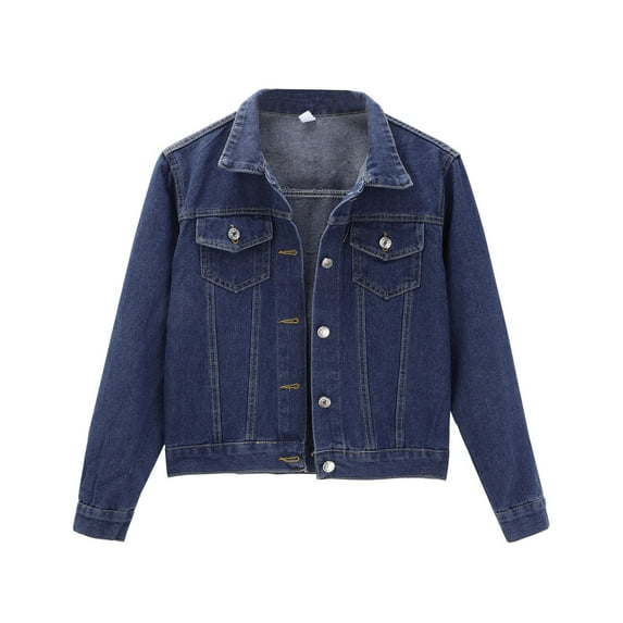 Jiyugala Coats for Women Basic Solid Color Button Down Denim Cotton Jacket With Pockets Crop Jacket