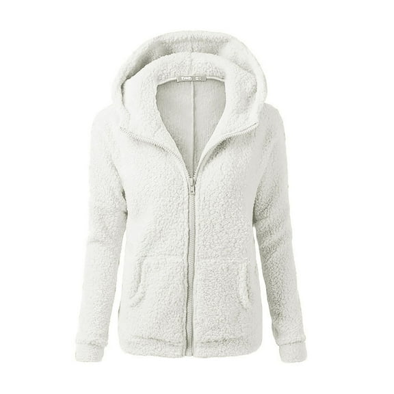 Jiyugala Coats for Women Hooded Sweater Coat Winter Warm Wool Zipper Coat Cotton Coat Outwear