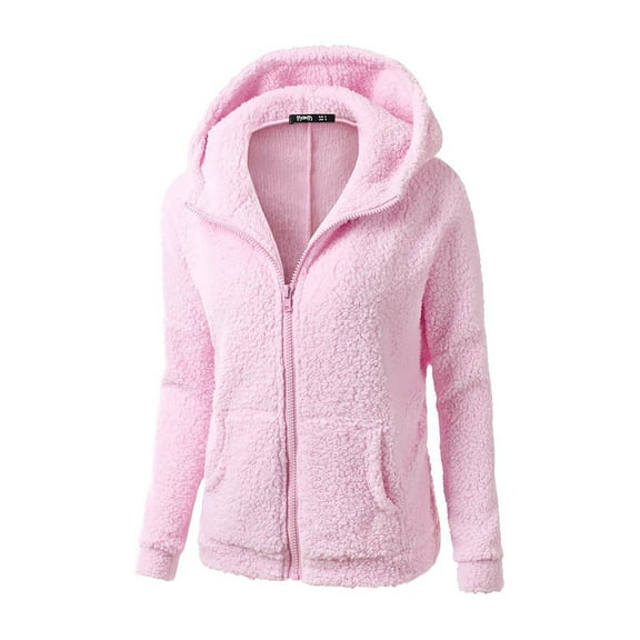 Jiyugala Coats for Women Hooded Sweater Coat Winter Warm Wool Zipper Coat Cotton Coat Outwear