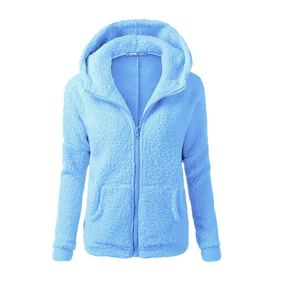Jiyugala Coats for Women Hooded Sweater Coat Winter Warm Wool Zipper Coat Cotton Coat Outwear