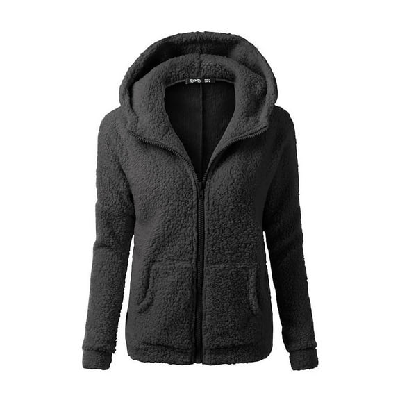 Jiyugala Coats for Women Hooded Sweater Coat Winter Warm Wool Zipper Coat Cotton Coat Outwear