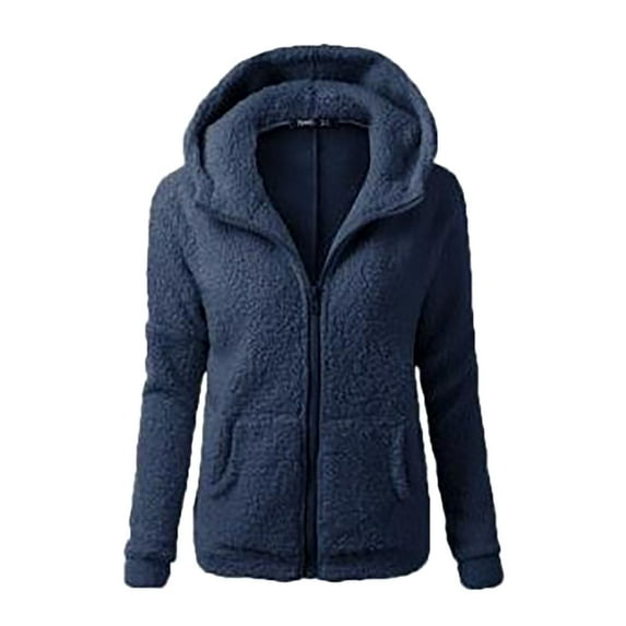 Jiyugala Coats for Women Hooded Sweater Coat Winter Warm Wool Zipper Coat Cotton Coat Outwear