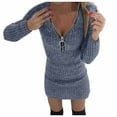 thumbnail image 1 of Jiyugala Dresses for Women 2023 Casual Winter Fall Plus Size Long Sleeve V-Neck Solid Knit Zipper Mini Slim Pullover Fashion Dress, 1 of 5