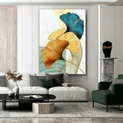 Jiyugala Home Decor Abstract Wall Art Painting Blue Green Yellow Gold Leaf Canvas Print Wall Artwork Pictures Ready to Hang for Living Room Bedroom Office Home Decoration