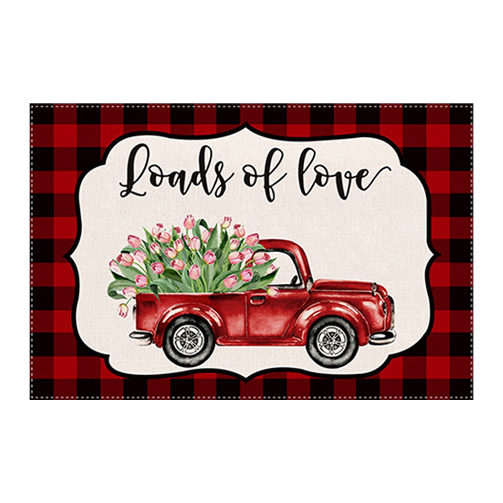 Jiyugala Home Decor Valentine's Day Placemat Red Lattice Love Truck
