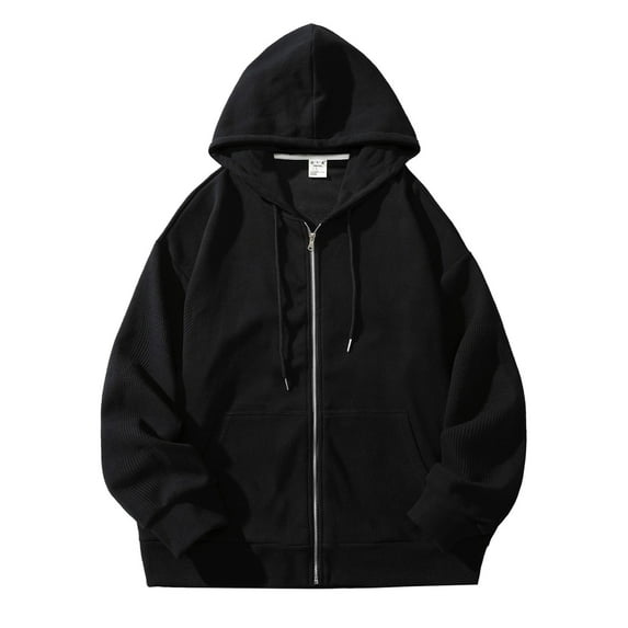 Jiyugala Hoodies for Men Hooded Sweatshirt Long Sleeve Solid Off Shoulder Zipper Men's Fashion Hoodies