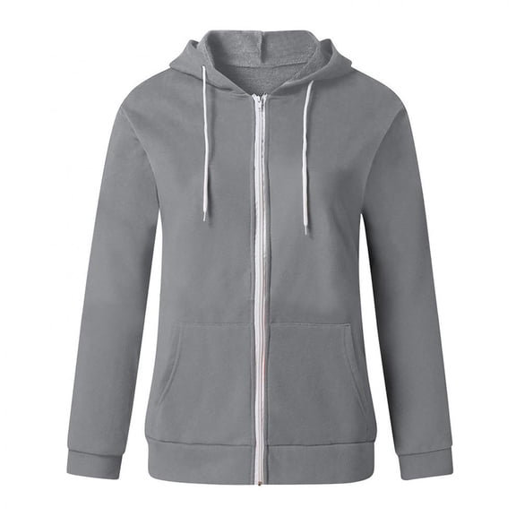 Jiyugala Ladies Solid Color Long Sleeve Pocket Drawstring Hooded Zipper Thickened Sweatshirt Women Sizes S-3XL