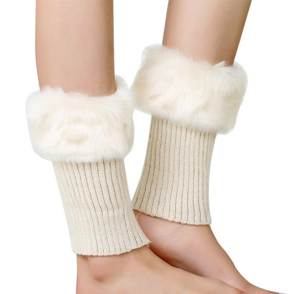 Jiyugala Leg Warmer Autumn And Winter Short Turned Wool Warm Socks Boots Cover Knitting Wool Leg Protector Leg Warmers for Women