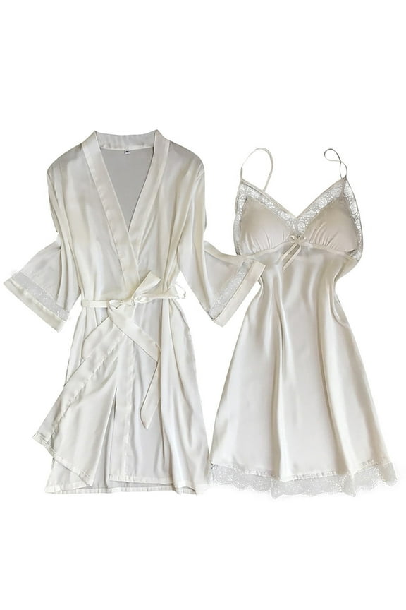 Lingerie Pajama Set for Women Plus Size Satin Silk Cardigan Nightdress Bathrobe Ladies Robes Underwear Nightgowns Sleepwear