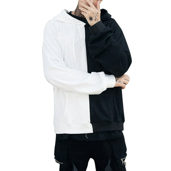 Jiyugala Men's Colorblock Hoodie Solid Color Hooded Sweatshirt S