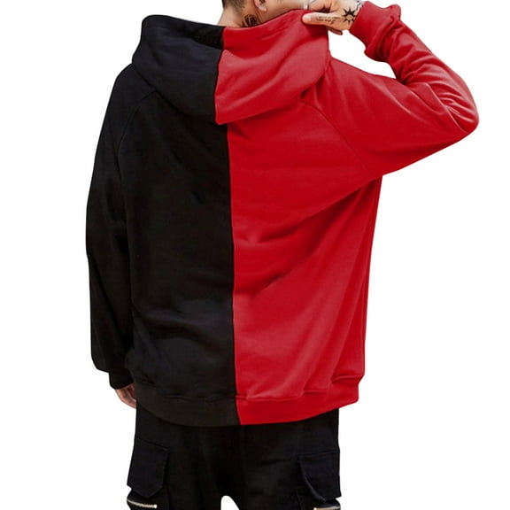 Jiyugala Men's Colorblock Hoodie Solid Color Hooded Sweatshirt XXXXXL