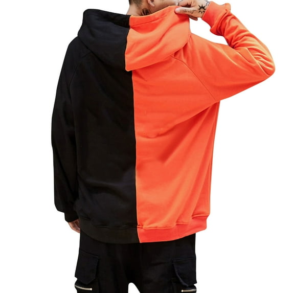Jiyugala Men's Colorblock Hoodie Solid Color Hooded Sweatshirt XXXXXL