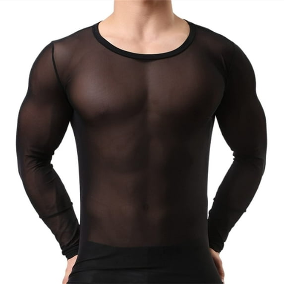 Jiyugala Men's Shapewear Tops Plus Size Underwear Boxer Briefs Mesh Breathable Shirts Long Sleeve Sleepwear See Through Mesh Blouse Casual Casual Top
