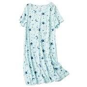 Jiyugala Nightgown for Women Cotton Nightgown Sleepwear Short Sleeves Shirt Casual Print Sleepdress