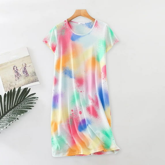 Jiyugala Nightgowns for Women Cotton Sleep Shirts Womens Nightgown Short Sleeves Print Night Shirts Soft Sleepwear