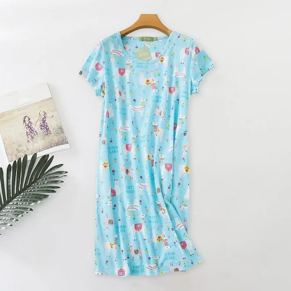 Jiyugala Nightgowns for Women Cotton Sleep Shirts Womens Nightgown Short Sleeves Print Night Shirts Soft Sleepwear