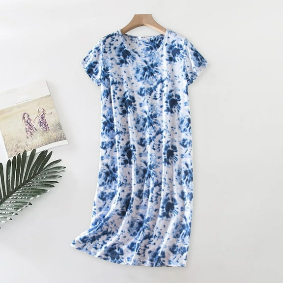 Jiyugala Nightgowns for Women Cotton Sleep Shirts Womens Nightgown Short Sleeves Print Night Shirts Soft Sleepwear