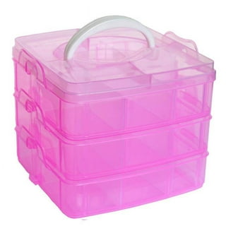 Craft Storage Box with Compartments, 3-Tier 18 Sections Transparent  Stackable Plastic Box Organiser with Handle,Adjustable Compartment Slots  Practical
