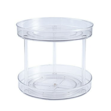 Jiyugala Organizer Rack Plastic Spinning 2 Tier Lazy Turntable Storage Tray Rotating Organizer for Bathroom Vanity Counter Tops Under Sink Closets Dressers Clear