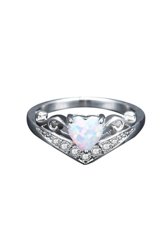 Oval, Diamond & Opal Fashion Ring, Silver, 0.682"