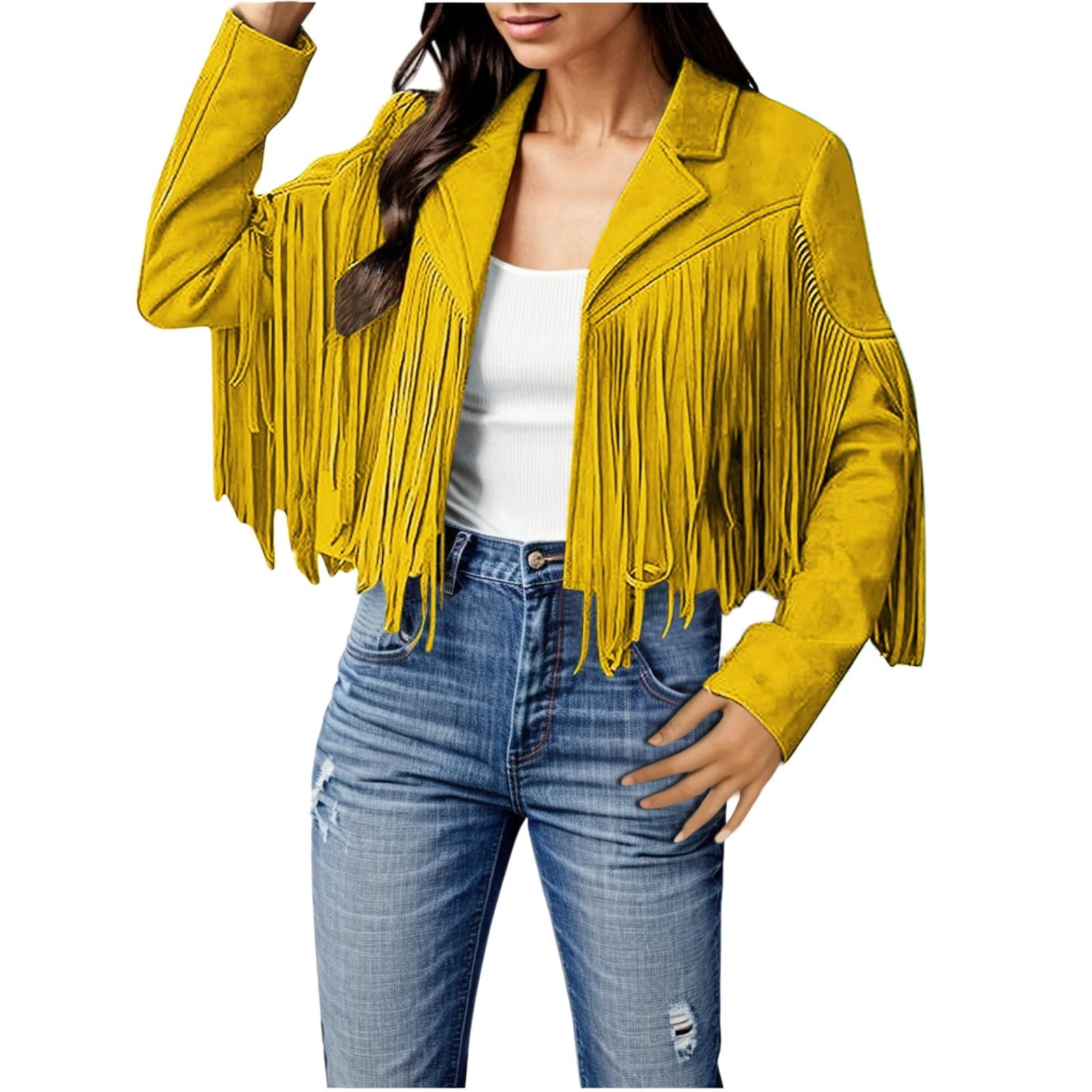 Clearance 2024!Plus Size Coat Ladies Fashion Solid Color Fringe Faux Suede Leather Jacket
