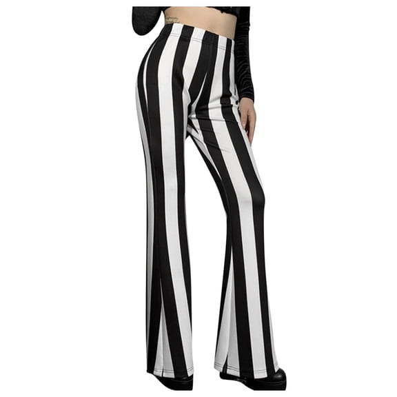 Jiyugala Plus Size Pants Bell Bottoms Flare Trousers High Waist Stretch Vertical Stripe Long Pants for Women XL