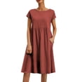 thumbnail image 1 of Jiyugala Summer Dresses 2023 Solid Color Fashion OL Cotton Linen Round Neck Dress, 1 of 6