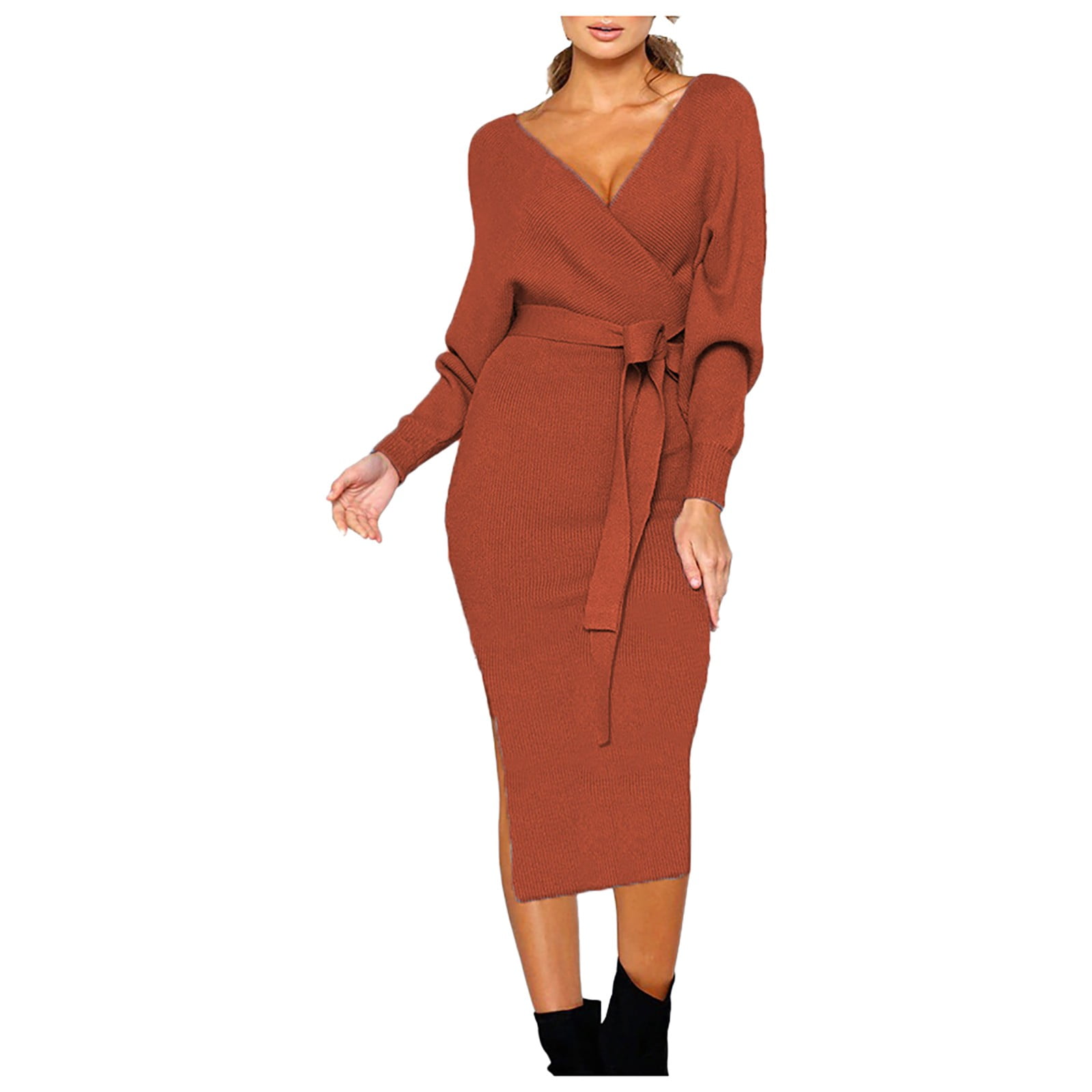 Jiyugala Sweaters Dresses for Women Winter Fall Plus Size Long Sleeve V-Neck Knotted Bag s Tie Waist Knitted Pencil Fashion Casual Sweater Dress - Walmart.com Jiyugala Sweaters Dresses for Women Winter Fall Plus Size Long Sleeve V-Neck Knotted Bag s Tie Waist Knitted Pencil Fashion Casual Sweater Dress - Walmart.com