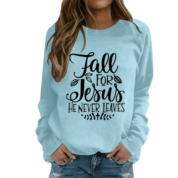 Jiyugala Sweatshirt Hoodies for Women Winter Fall Round Neck Long Sleeve Pullover Fashion Letter Printing Pullover Casual Tops