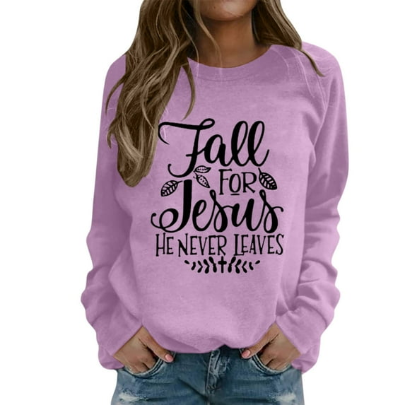 Jiyugala Sweatshirt Hoodies for Women Winter Fall Round Neck Long Sleeve Pullover Fashion Letter Printing Pullover Casual Tops