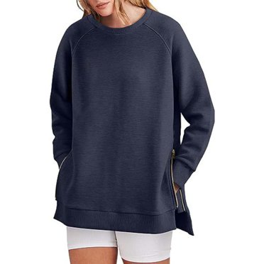 Jiyugala Sweatshirt for Women Sweatshirts Long Sleeve Tunic Tops Crew Neck Soft Pullover With Side Zipper Shirt Clothes 2023