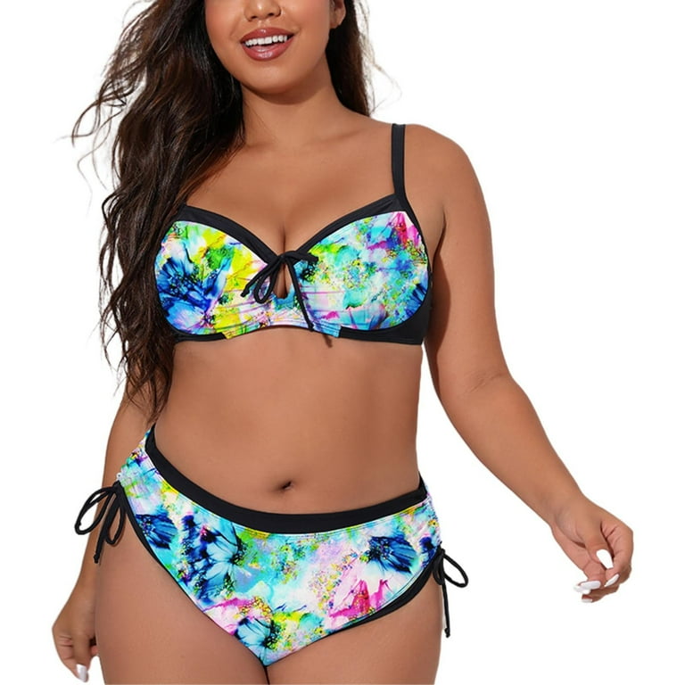 Jiyugala Swimsuit Women 2023 Bikini Three Color Printed Straps Adjustable Plus Size Modest Swimwear for Women
