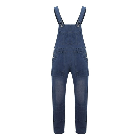 Jiyugala Versatile Overalls Men'S Denim Suspenders Fashion Simple Multi Pocket Baggy Jeans
