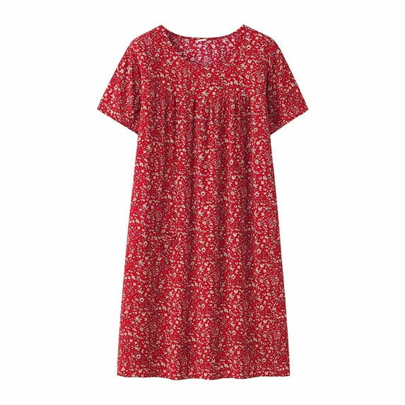 Jiyugala Women Nightgowns & Sleepshirts Summer Cotton Silk Short Sleeved Sleep Dress for Middle Aged New Loose Fitting Home Wear Elderly Sleepwear Plus Size Dress sleepshirts
