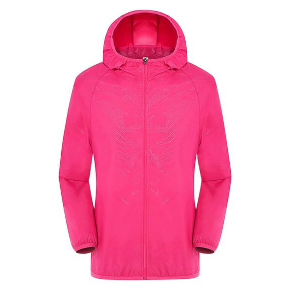 Jiyugala Women Solid Rain Jacket Outdoor Plus Size Hooded Windproof Loose Coat Water Proof Raglan Storage Bag