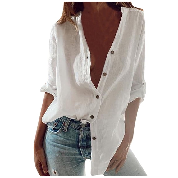 Jiyugala Women's Button Down Shirts Plus Size Loose Casual Tops